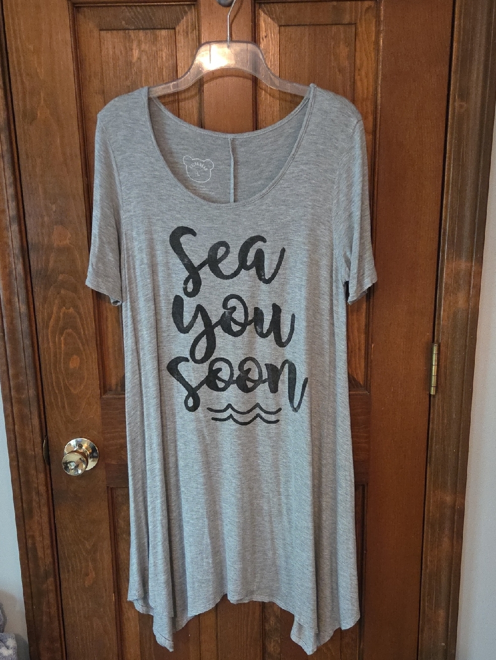 Gray Graphic Tunic Dress/swim Cover-up "Sea You Soon"